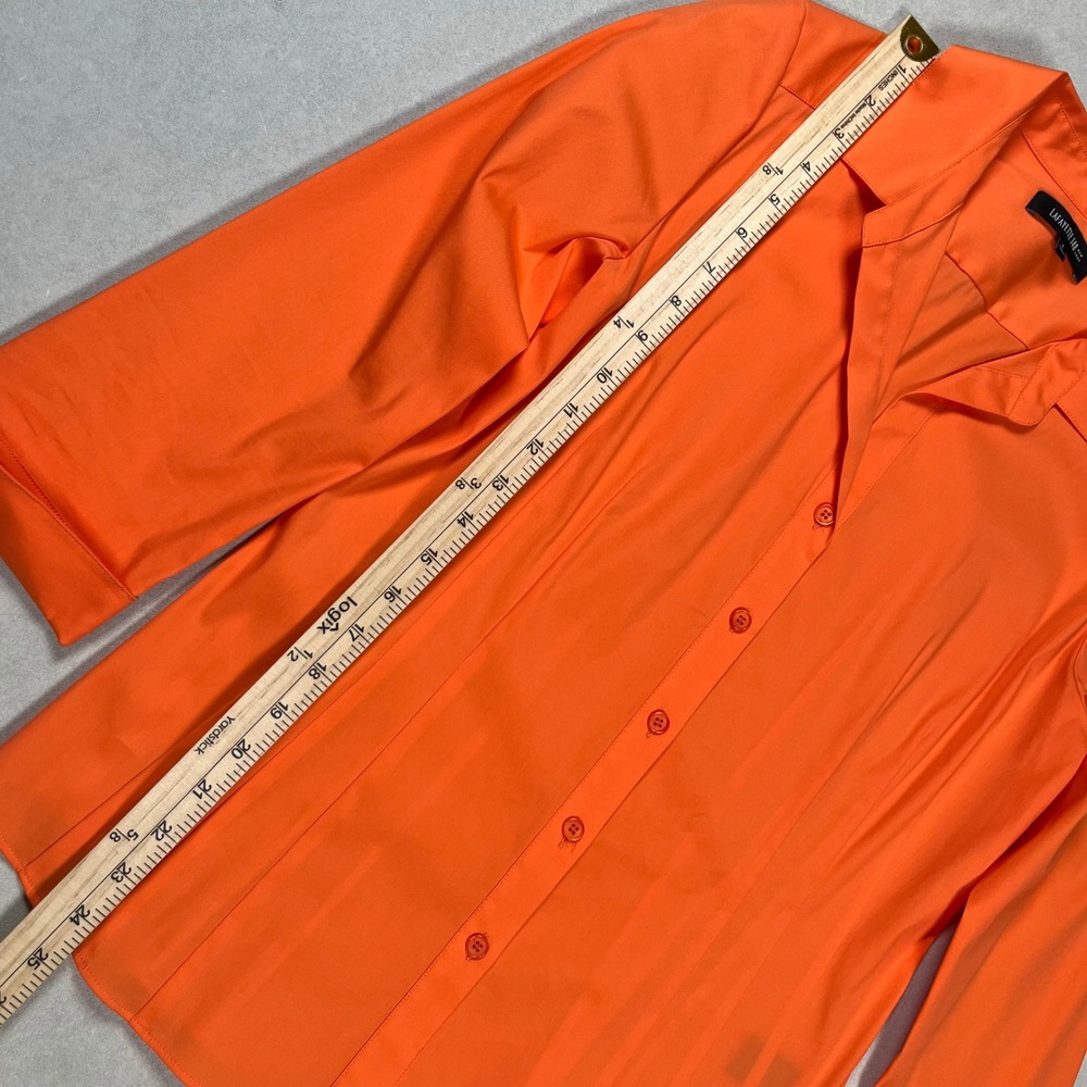 Lafayette 148 NY Button Up Shirt Womens Sz 4 Orange Pintuck 3/4 Sleeve Stretch - Picture 8 of 8
